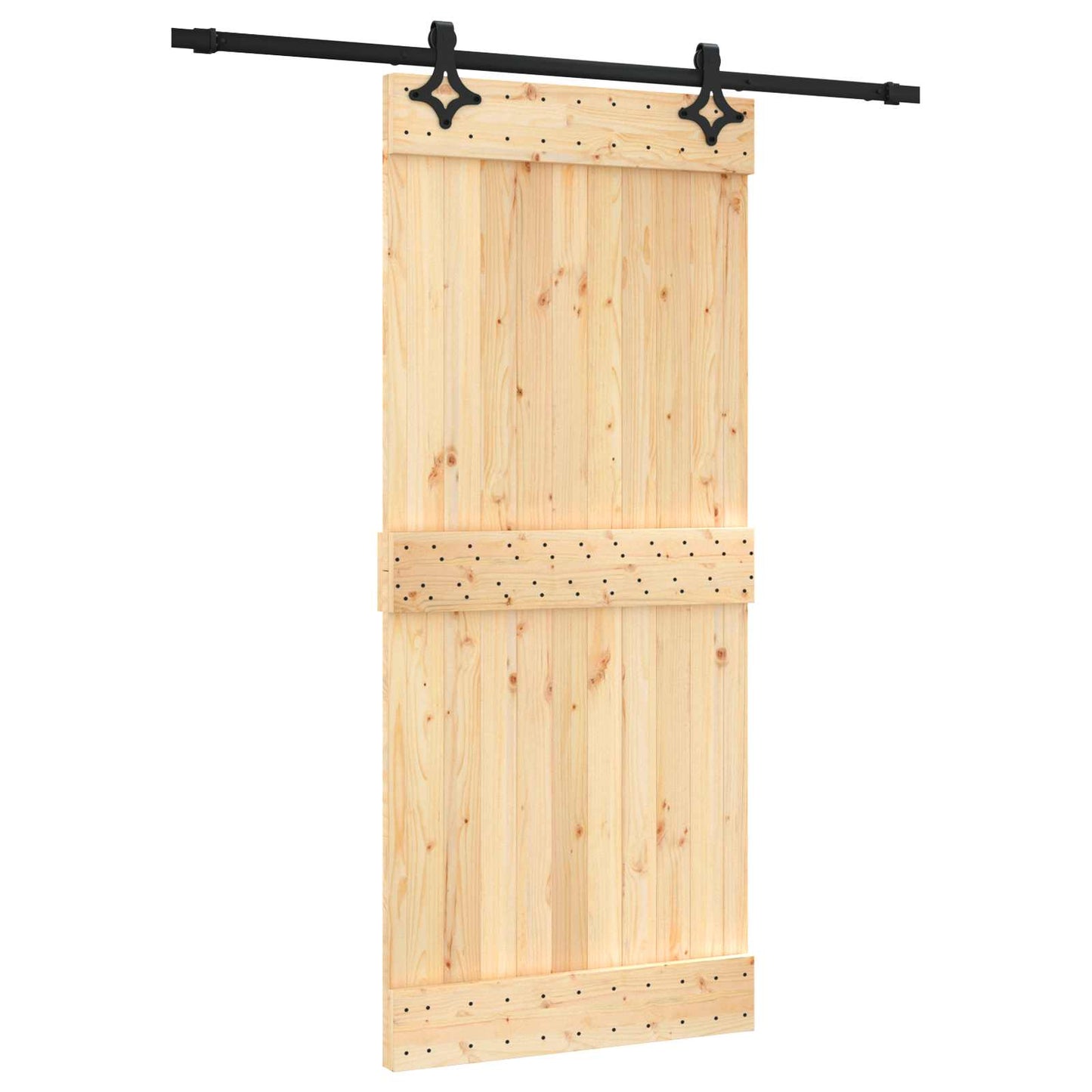 Schiebetür Natürlich Und Schwarz 90 X 210 Cm Massivkiefer