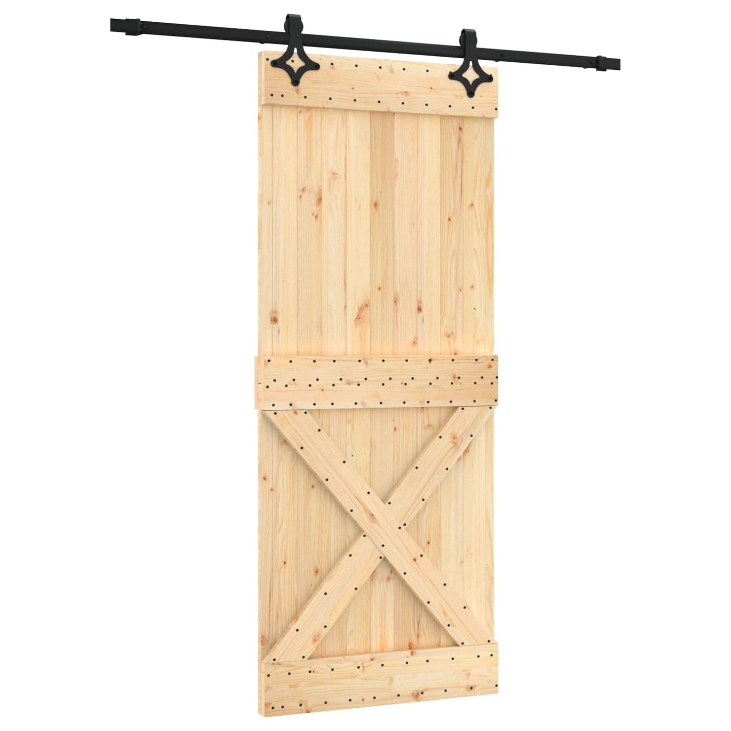 Schiebetür Natürlich Und Schwarz 85 X 210 Cm Massivkiefer