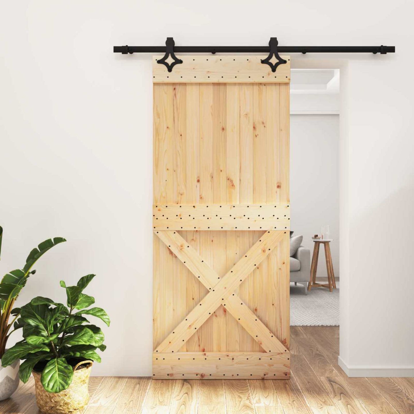 Schiebetür Natürlich Und Schwarz 90 X 210 Cm Massivkiefer