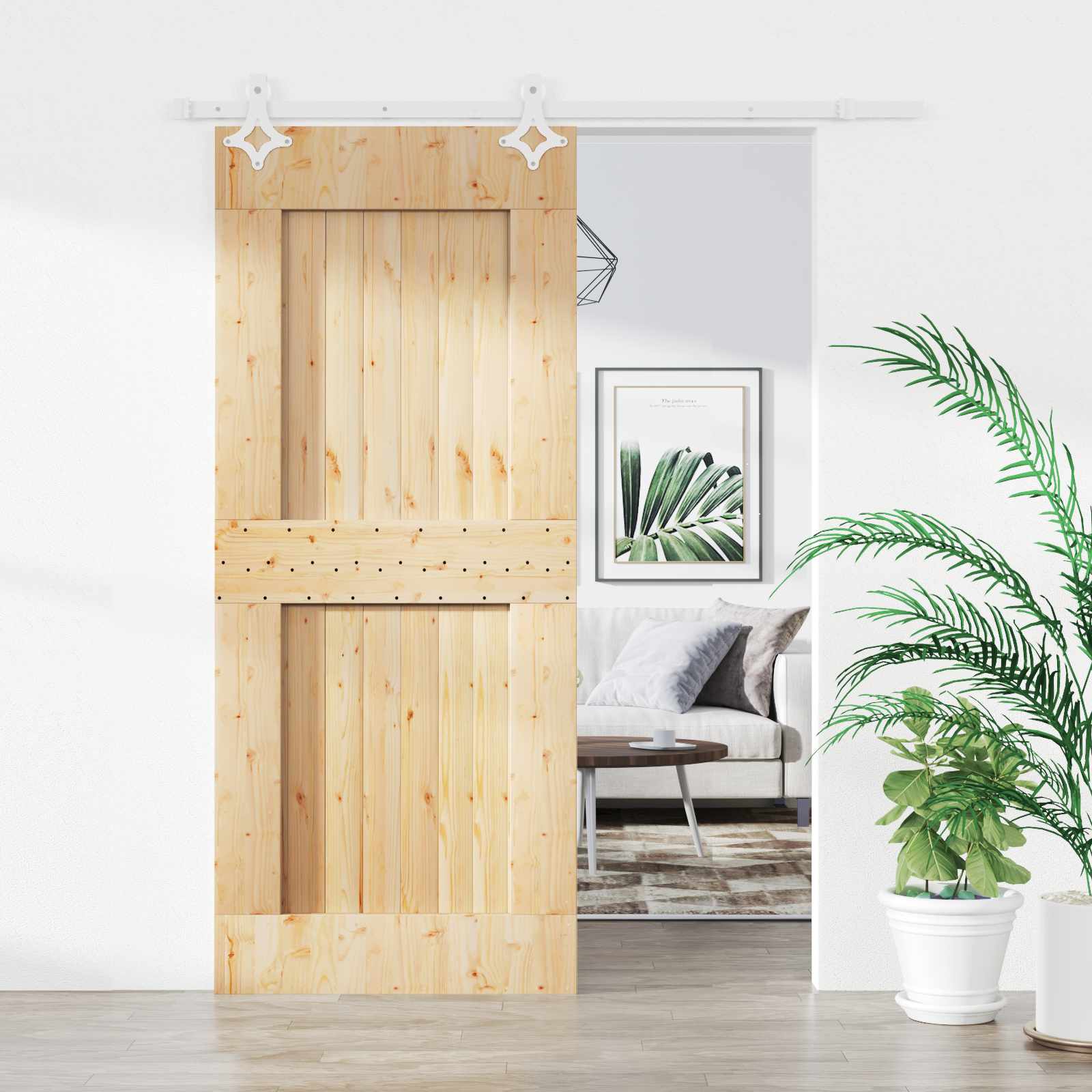 Schiebetür Natürlich Und Weiß 80 X 210 Cm Massivkiefer