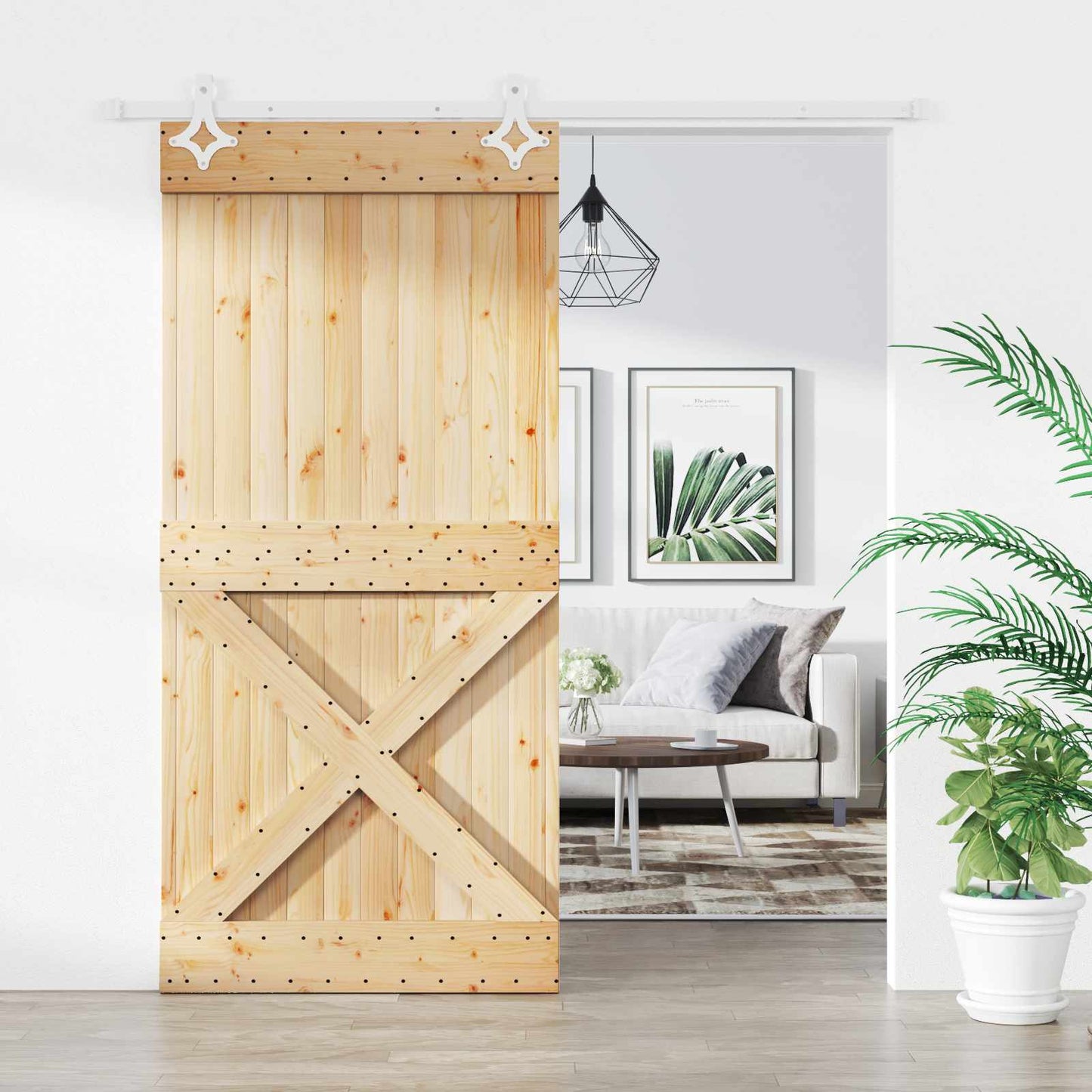 Schiebetür Natürlich Und Weiß 100 X 210 Cm Massivkiefer