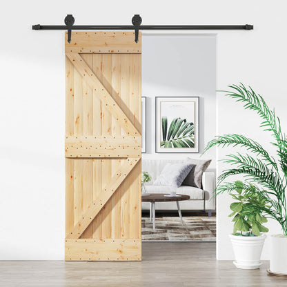 Schiebetür Natürlich Und Schwarz 70 X 210 Cm Massivkiefer