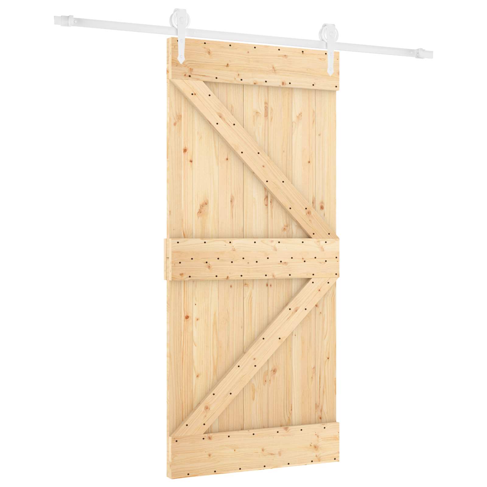 Schiebetür Natürlich Und Weiß 90 X 210 Cm Massives Kiefernholz