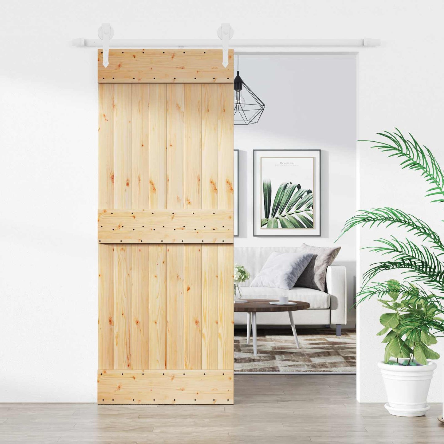 Schiebetür Natürlich Und Weiß 80 X 210 Cm Massivkiefer