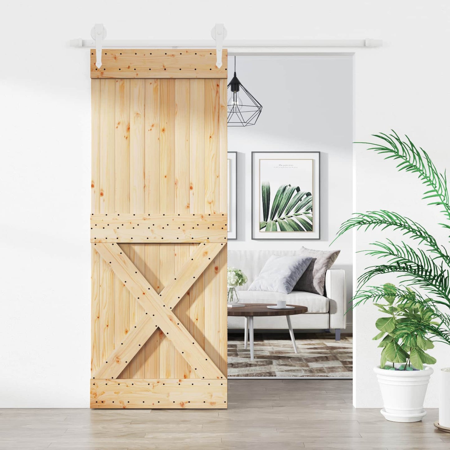 Schiebetür Natürlich Und Weiß 80 X 210 Cm Massivkiefer