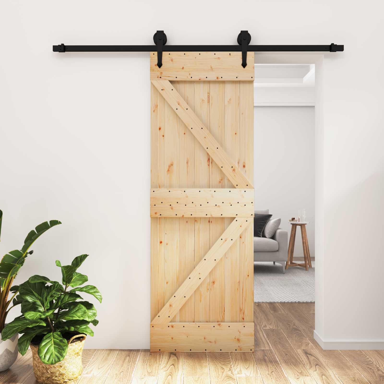 Schiebetür Natürlich Und Schwarz 70 X 210 Cm Massivkiefer