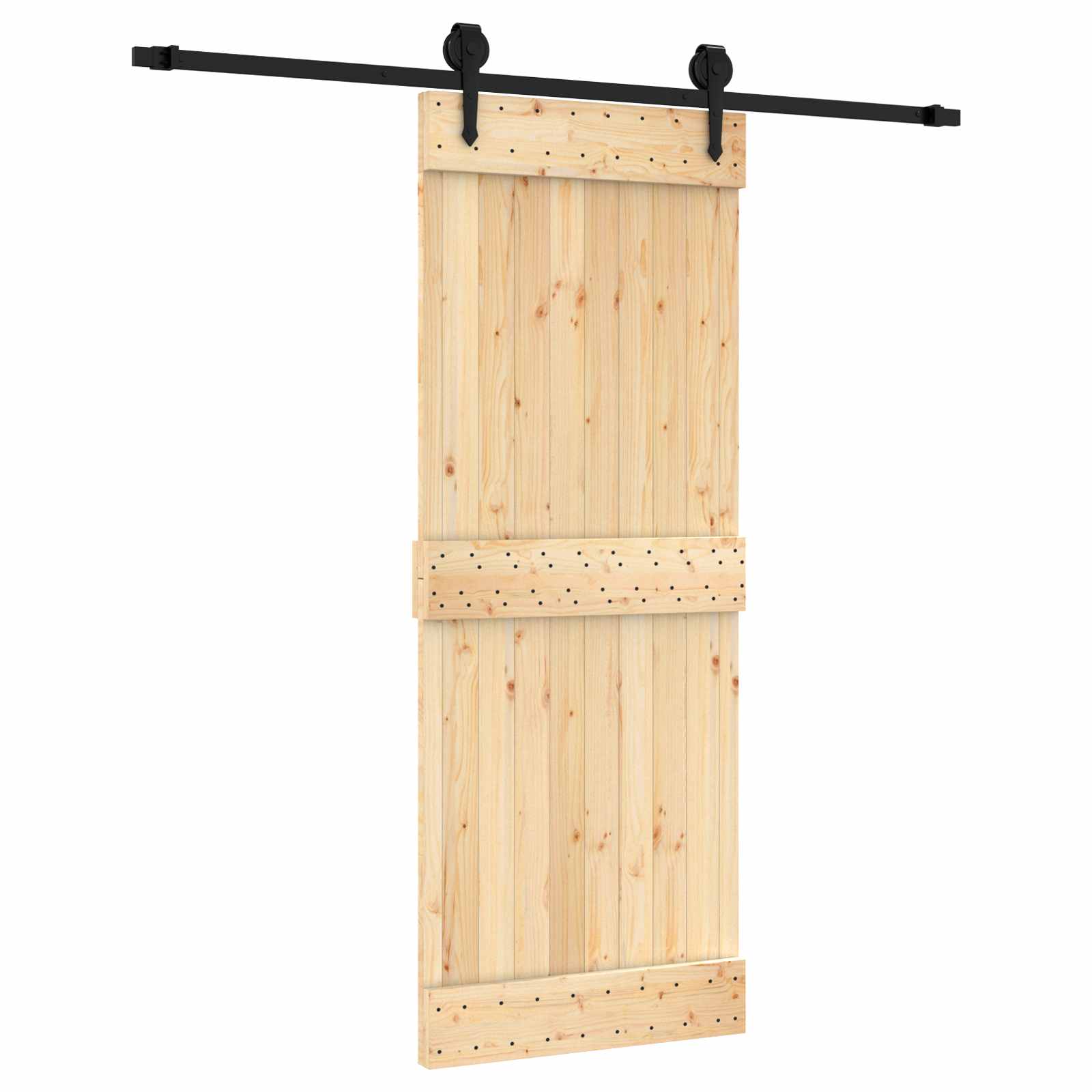 Schiebetür Natürlich Und Schwarz 80 X 210 Cm Massivkiefer