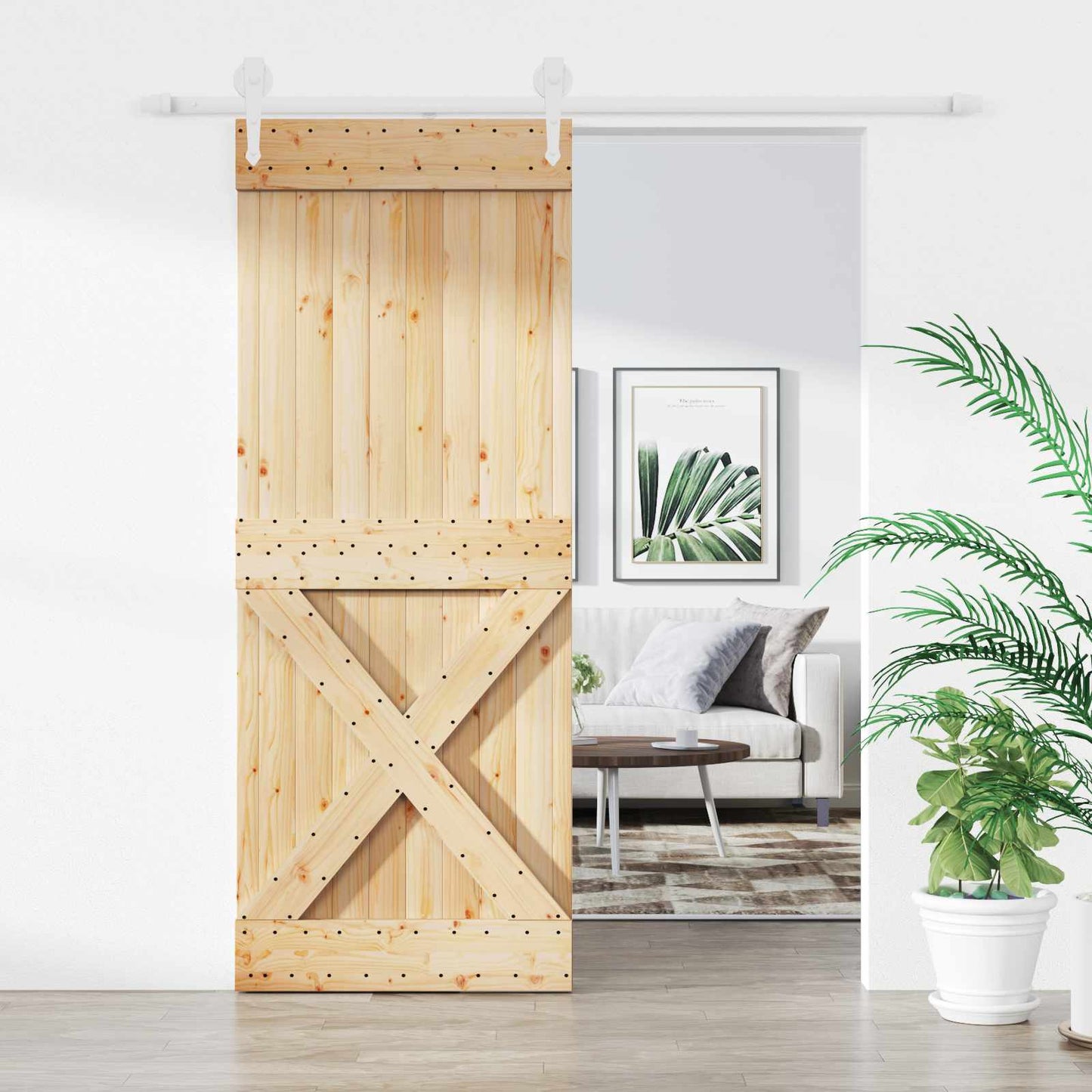 Schiebetür Natürlich Und Weiß 90 X 210 Cm Massives Kiefernholz