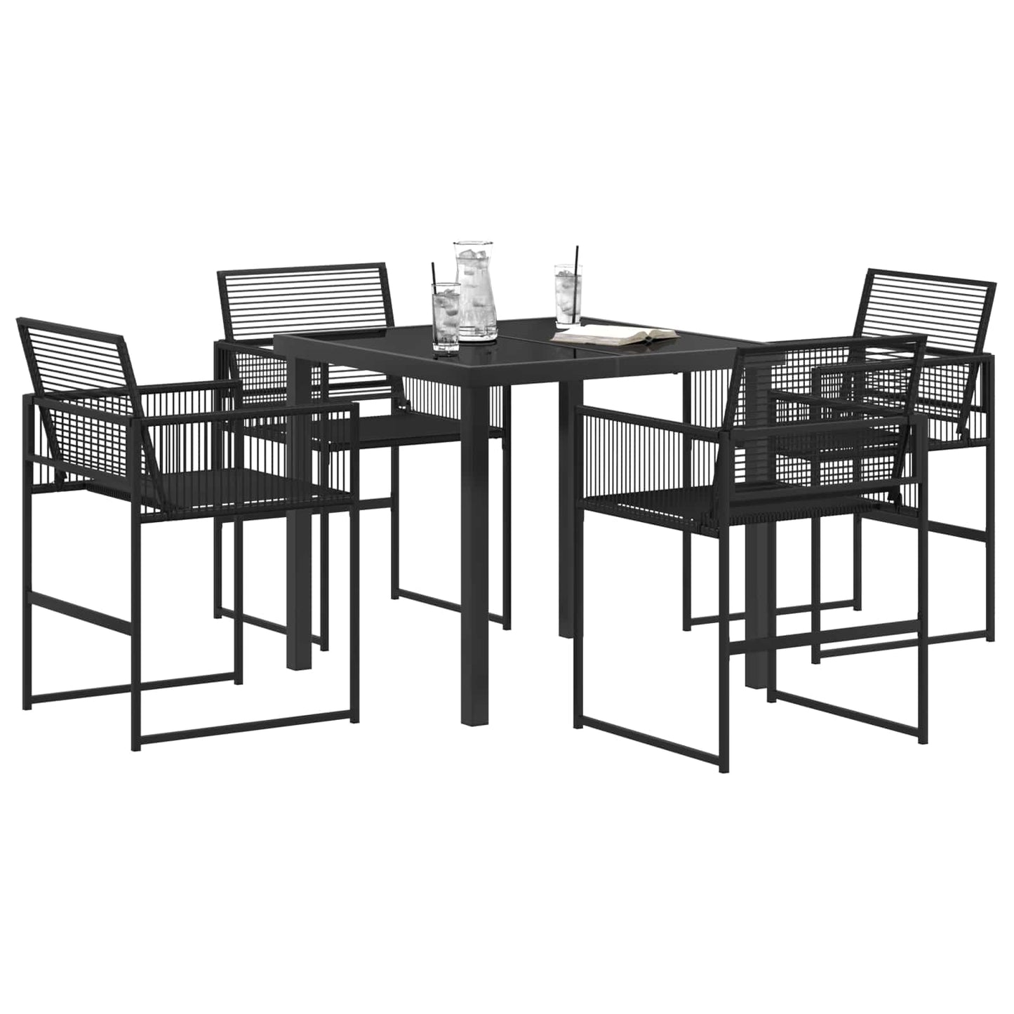 Garten Essgruppe 5 Pcs Schwarz Poly-Rattan