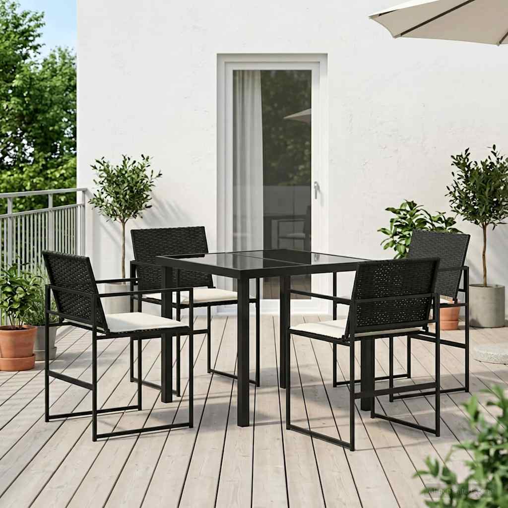 Garten Essgruppe Mit Kissen 5 Pcs Schwarz Und Creme Poly-Rattan