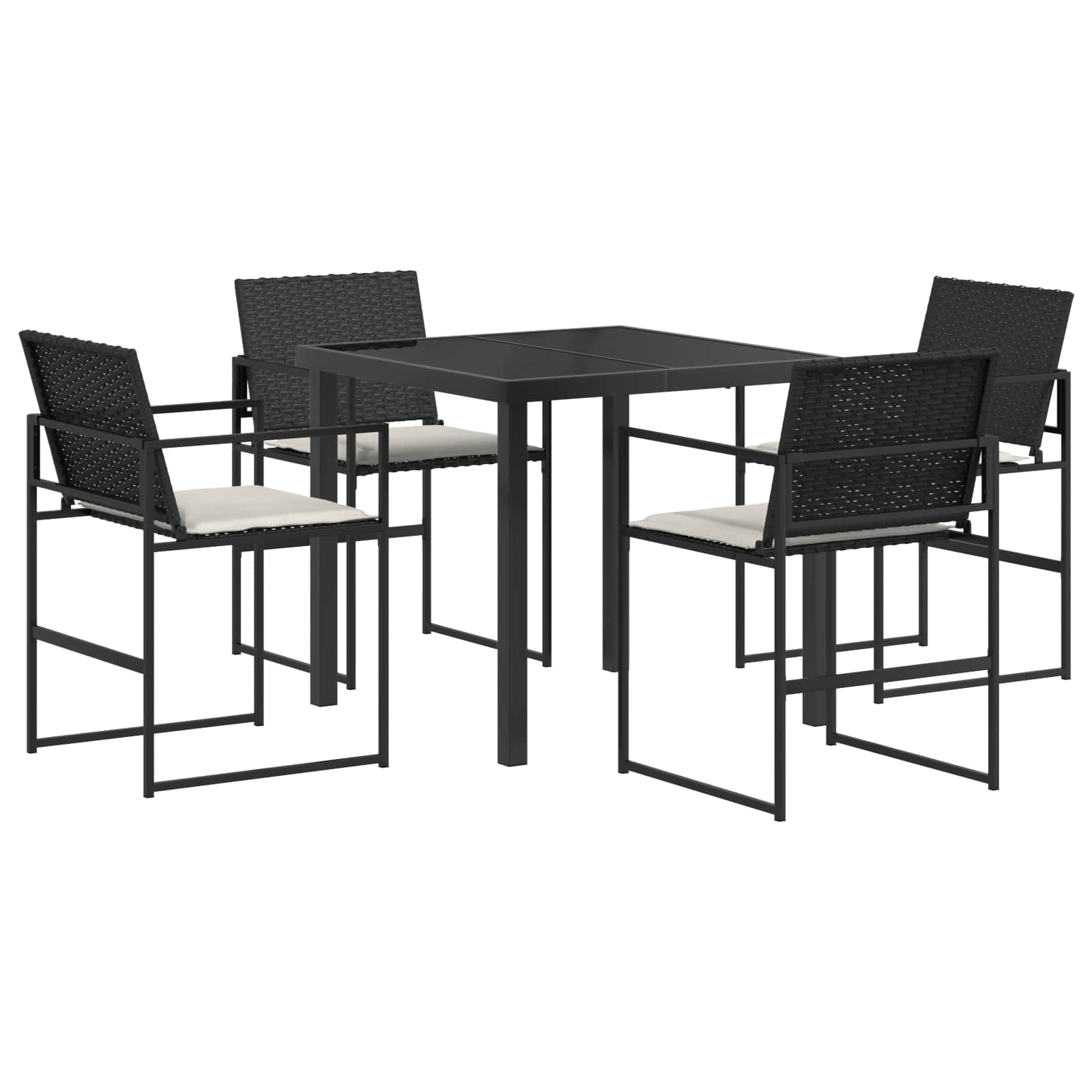Garten Essgruppe Mit Kissen 5 Pcs Schwarz Und Creme Poly-Rattan