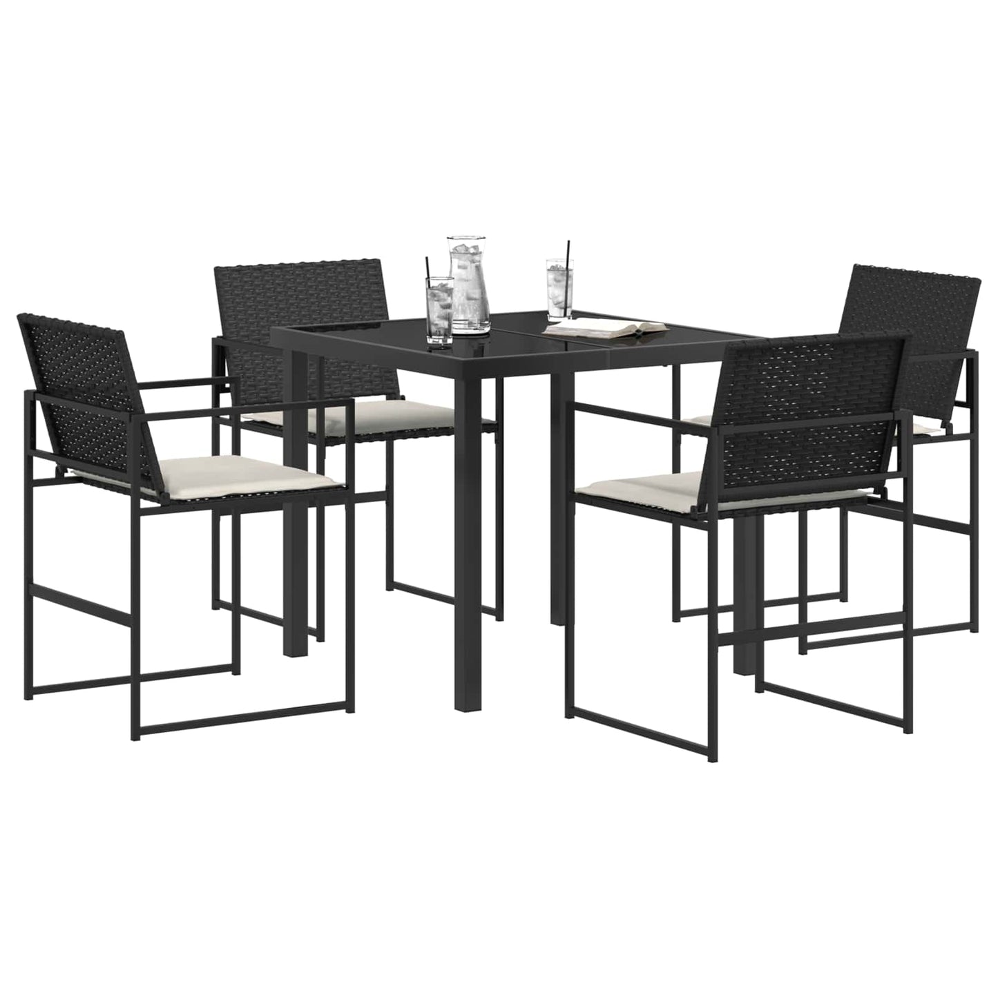 Garten Essgruppe Mit Kissen 5 Pcs Schwarz Und Creme Poly-Rattan