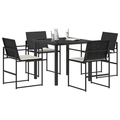 Garten Essgruppe Mit Kissen 5 Pcs Schwarz Und Creme Poly-Rattan