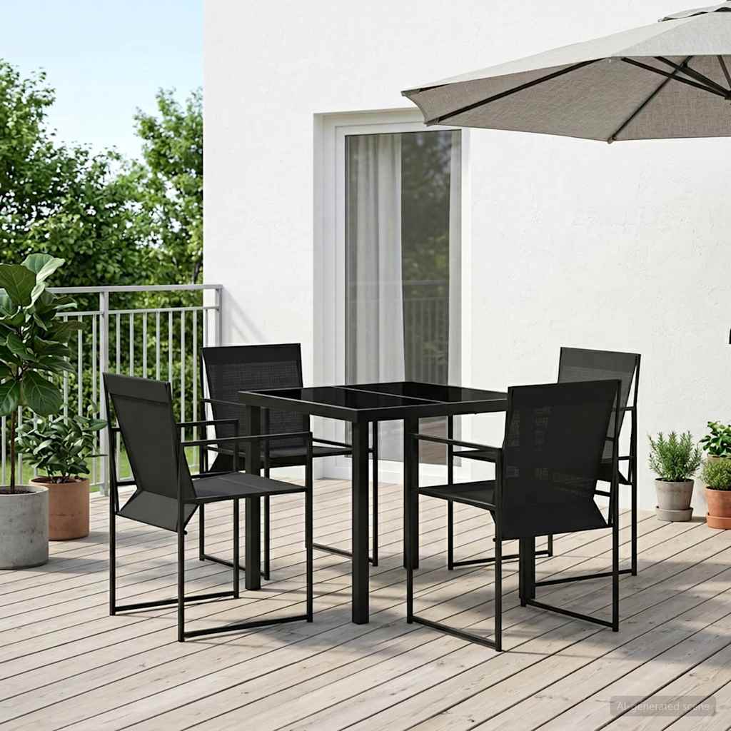Garten Essgruppe 5 Pcs Schwarz Textilene Und Stahl