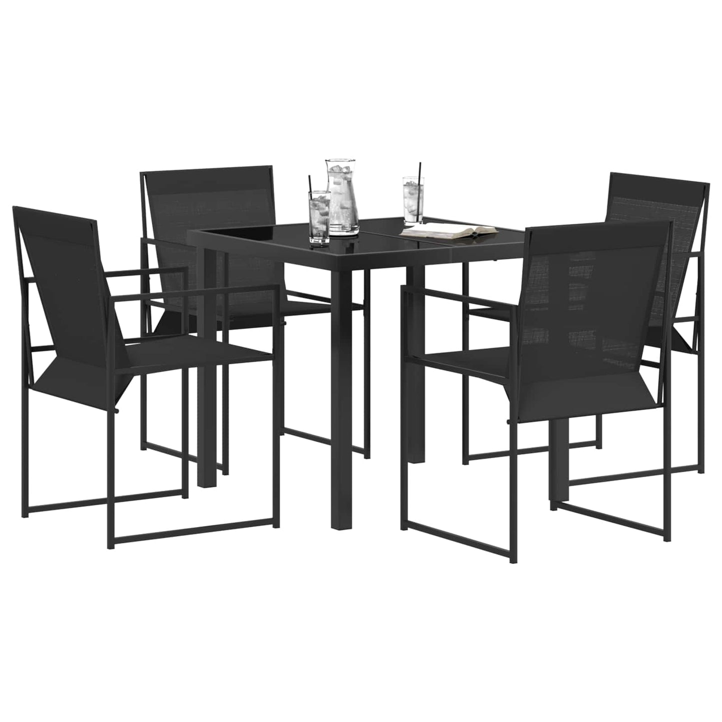 Garten Essgruppe 5 Pcs Schwarz Textilene Und Stahl