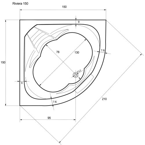 Sanotechnik Eckbadewanne RIVERA Badewanne 150x150x47,5cm weiß