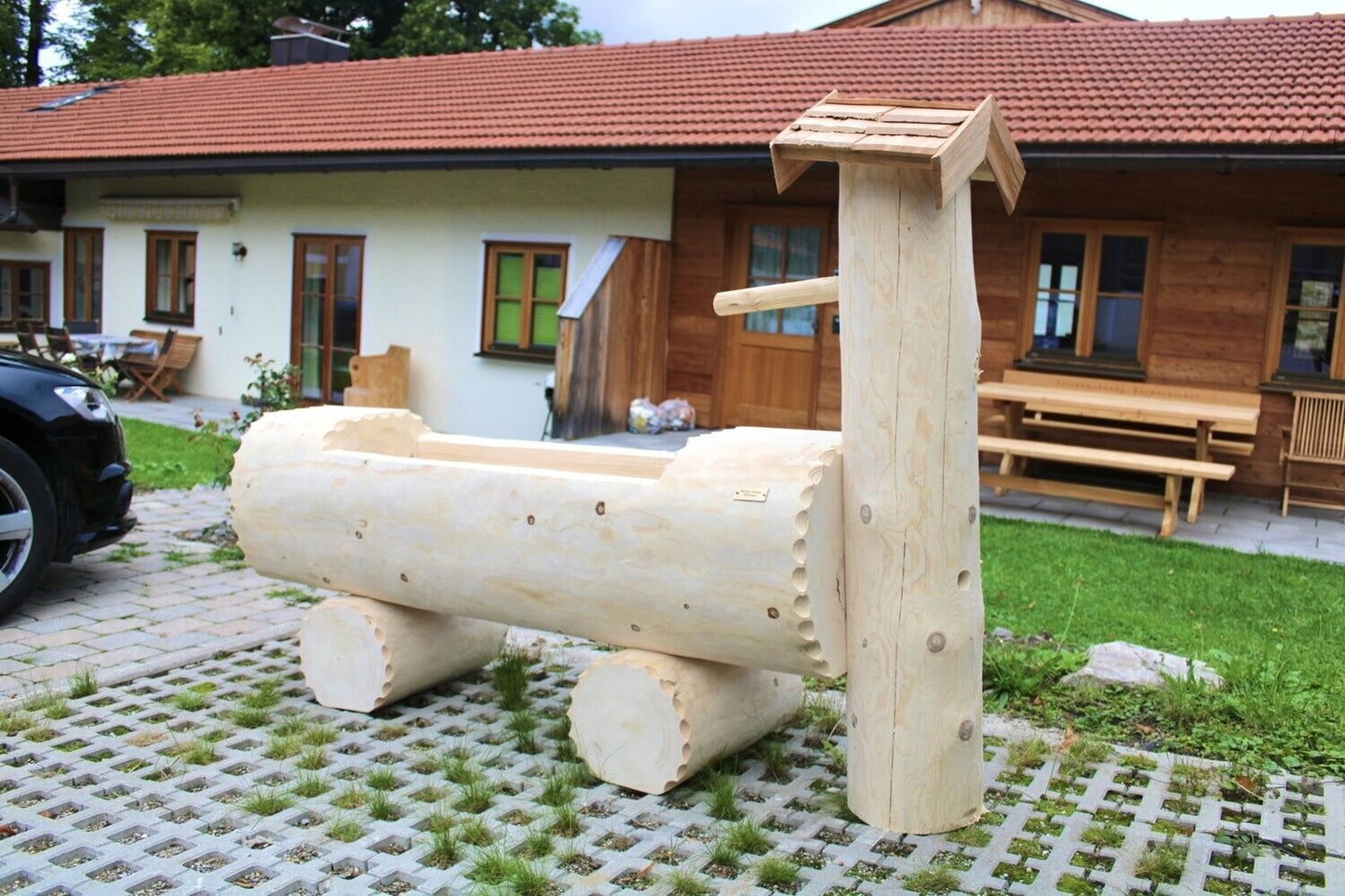 Holzbrunnen ,,Alpelhorn" Holztrog mit Säule stirnseiteitig | diverse Größen & Optionen