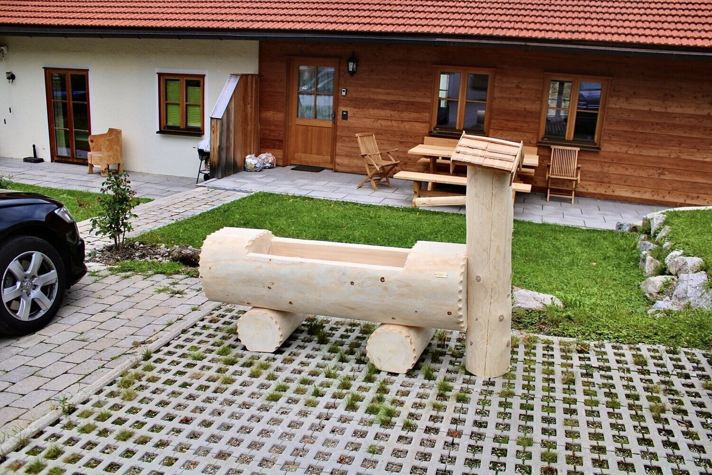 Holzbrunnen ,,Alpelhorn" Holztrog mit Säule stirnseiteitig | diverse Größen & Optionen