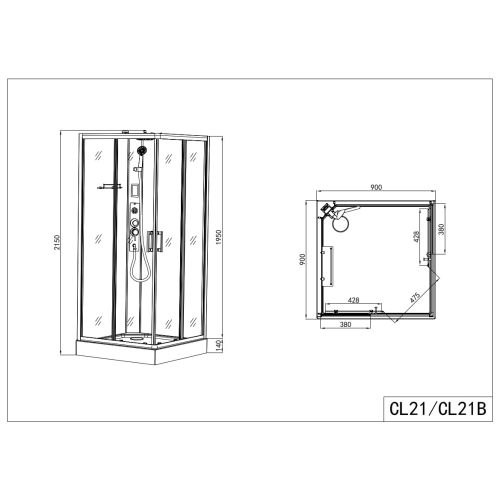Sanotechnik Duschkabine Komplettduschkabine MIAMI 90x90x215cm Quickline