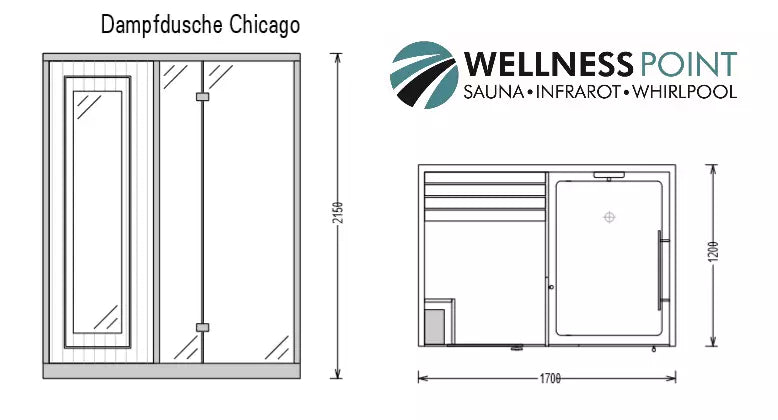 Dampfdusche Chicago inkl. Saunafunktion 170x120 cm (für zwei Personen)