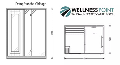 Dampfdusche Chicago inkl. Saunafunktion 170x120 cm (für zwei Personen)