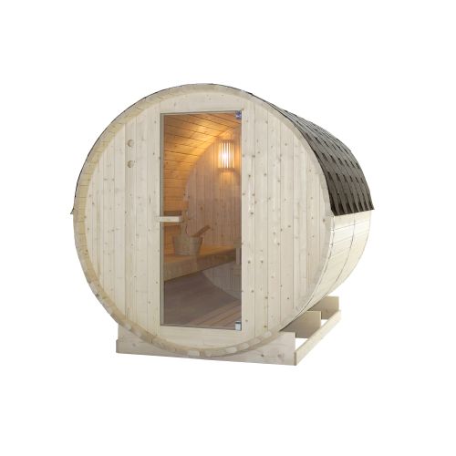 Sanotechnik TROMSÖ XL Fasssauna Außensauna Sauna für 6 Personen 189 x220x191,5 cm