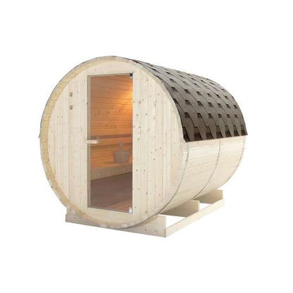Sanotechnik TROMSÖ XL Fasssauna Außensauna Sauna für 6 Personen 189 x220x191,5 cm