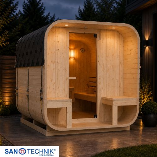 Sanotechnik GÖTEBORG Außensauna für 4 Personen Fasssauna Sauna 188,2x220x194 cm
