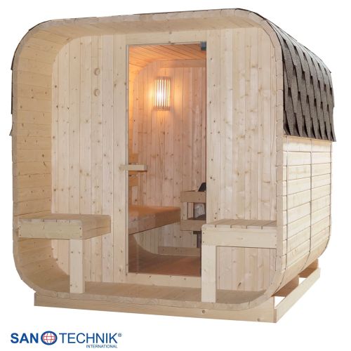 Sanotechnik GÖTEBORG Außensauna für 4 Personen Fasssauna Sauna 188,2x220x194 cm