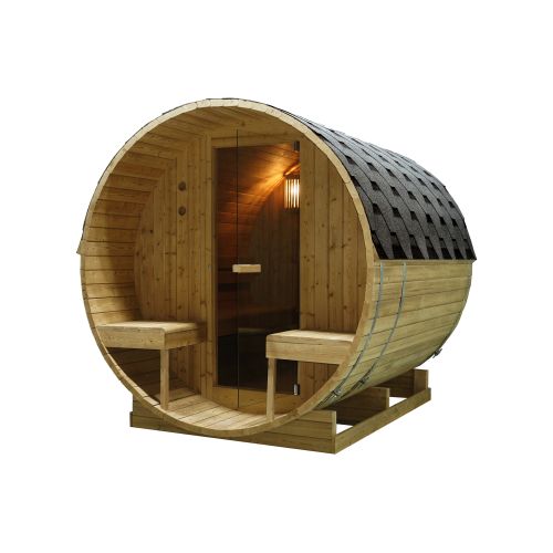 Sanotechnik BERGEN Fasssauna Außensauna Sauna für 4-6 P. 194,8x220x191,5 cm