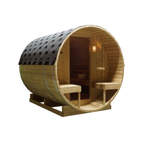 Sanotechnik BERGEN Fasssauna Außensauna Sauna für 4-6 P. 194,8x220x191,5 cm