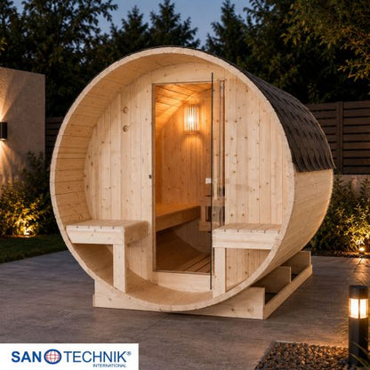 Sanotechnik BERGEN Außensauna für 4 Personen Fasssauna Sauna 189x220x191,5 cm