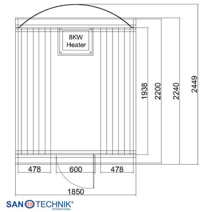 Sanotechnik NYBORG L Außensauna für 6 Personen Sauna Fasssauna 194,2x244,9x194,9 cm