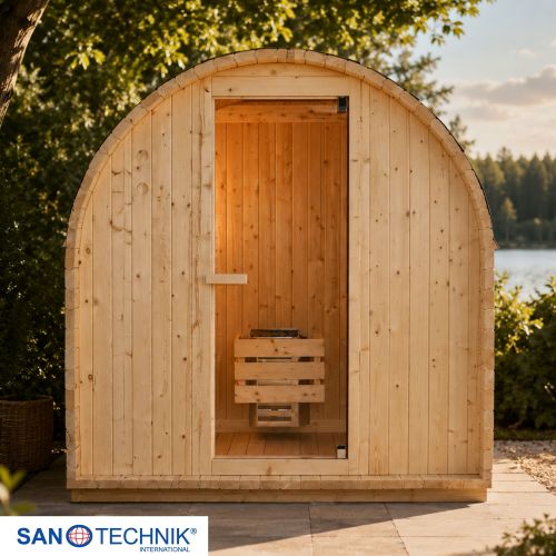 Sanotechnik ISLAND L Außensauna Fasssauna Sauna für 2 Personen 189x120x200 cm