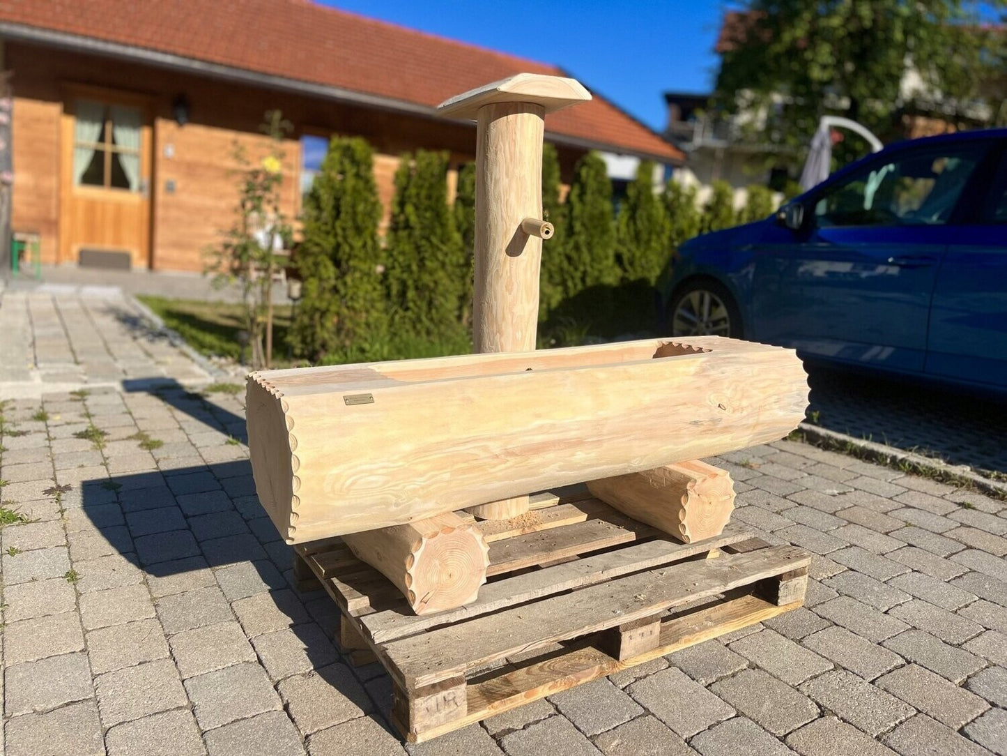 Holzbrunnen ,,Fellhorn" Lärche Holztrog flach | diverse Größen & Optionen