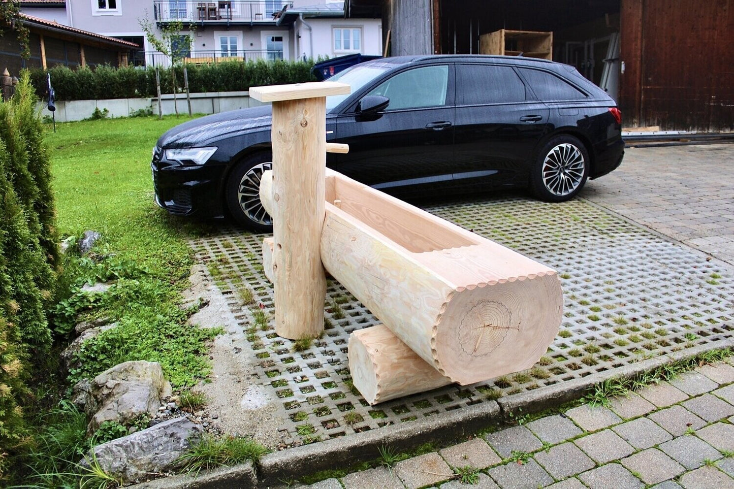 Holzbrunnen ,,Fellhorn" Lärche Holztrog flach | diverse Größen & Optionen