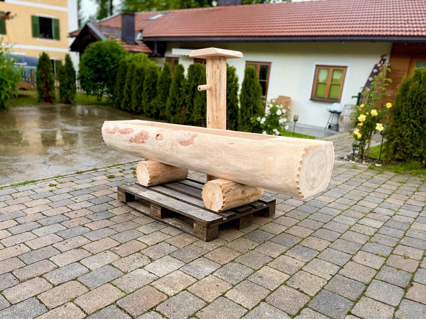 Holzbrunnen ,,Fellhorn" Lärche Holztrog flach | diverse Größen & Optionen