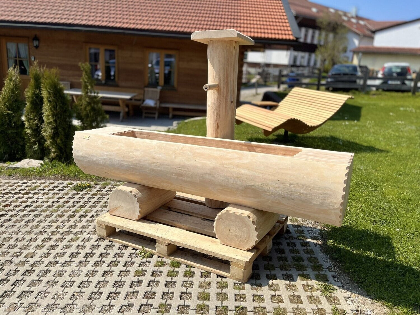 Holzbrunnen ,,Fellhorn" Lärche Holztrog flach | diverse Größen & Optionen