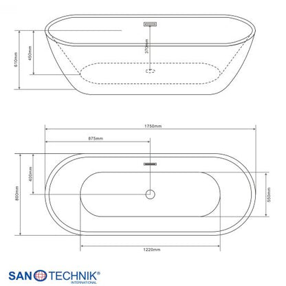 Sanotechnik Badewanne BW CUBA freisteh. 175x80x60 cm