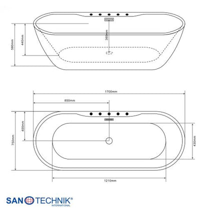 Sanotechnik Badewanne BW ARUBA freisteh. 170x75x58cm