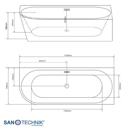 Sanotechnik Badewanne Wand-BW JAMAICA rechts 170x75x58cm