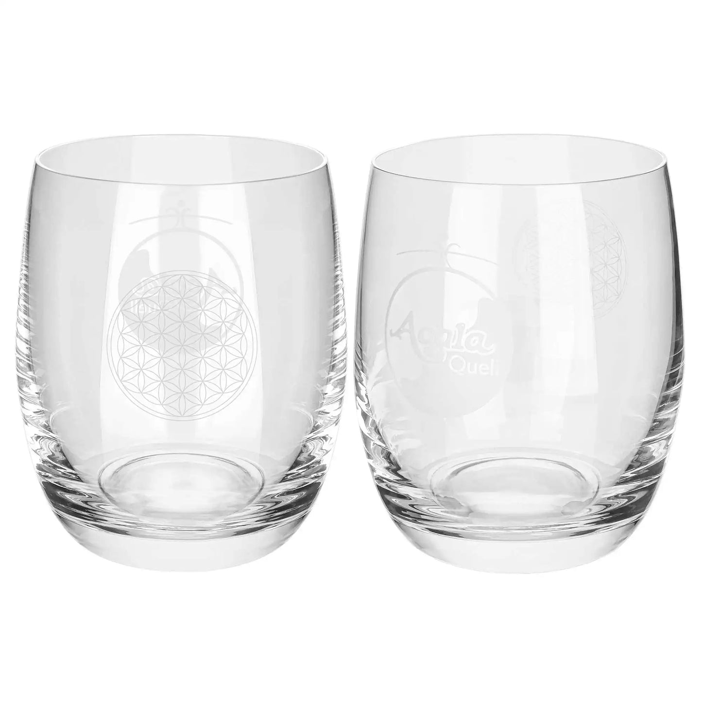 AcalaQuell® Glas Arlando 300 ml mit Gravur Blume des Lebens