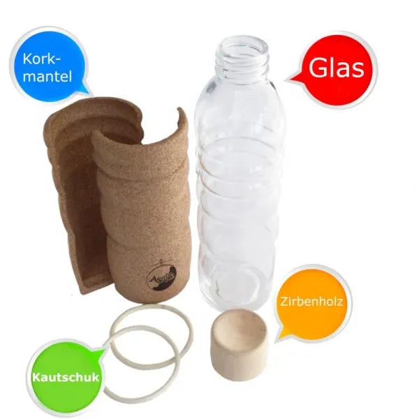 AcalaQuell® Glasflasche | Ummantelung aus Kork/Zirbe | 700 ml