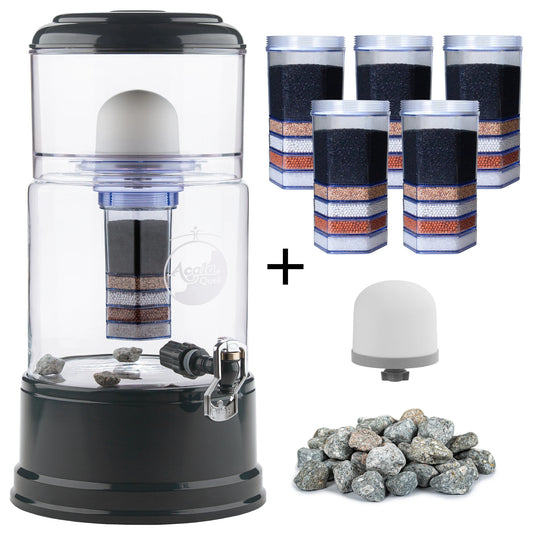 AcalaQuell® Grande kristallklar | anthrazit | Glastank 10 Liter | verschiedene Optionen | Einsteigerset groß