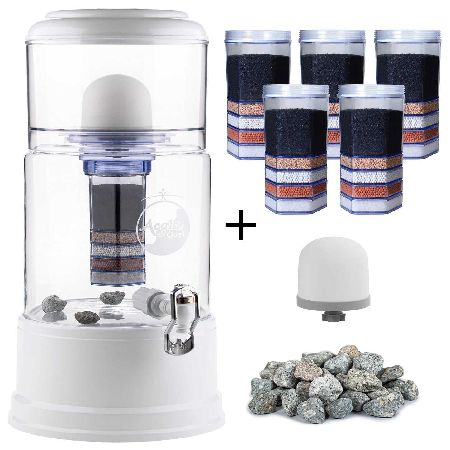 AcalaQuell® Grande kristallklar | weiß | Glastank 10 Liter | verschiedene Optionen | Einsteigerset groß