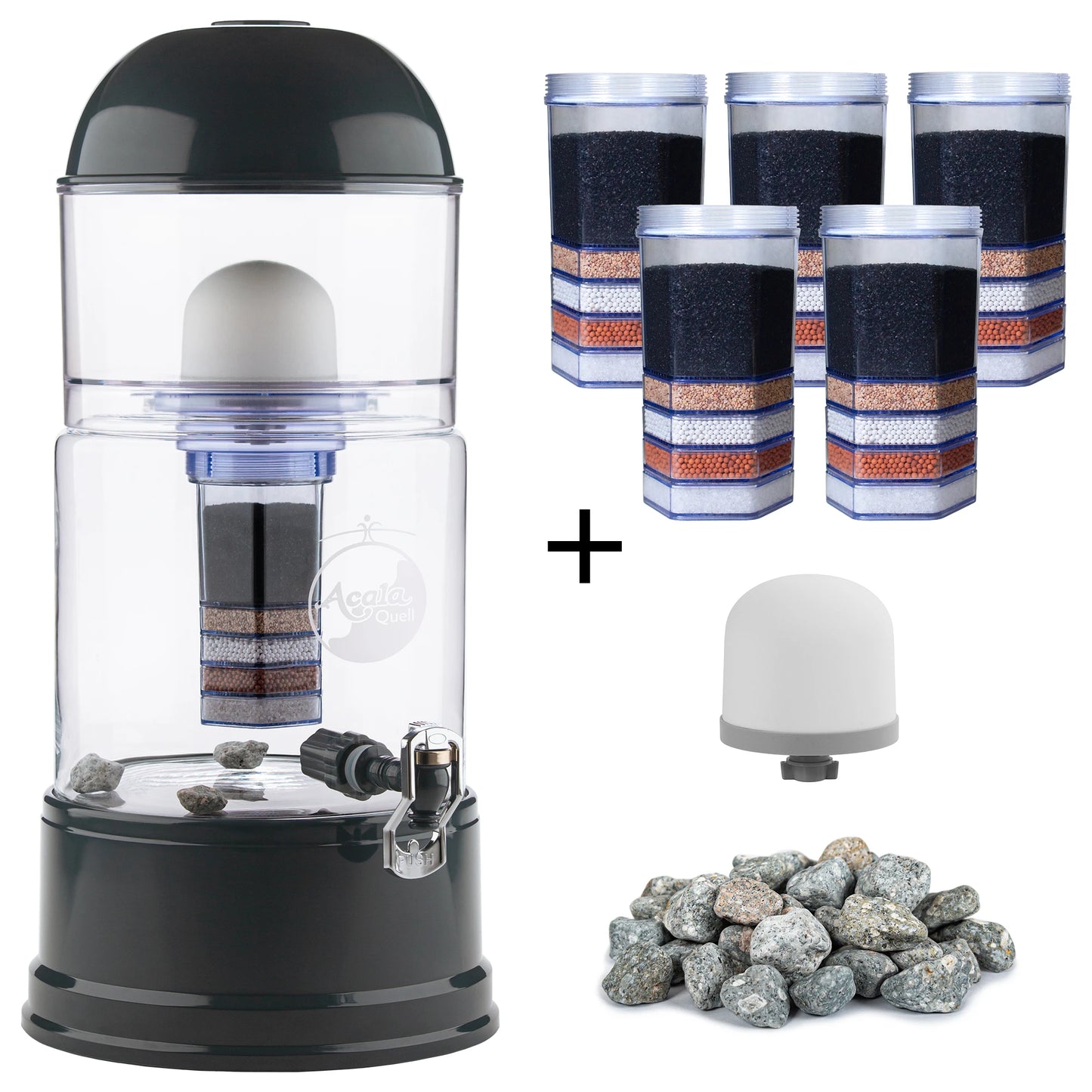 AcalaQuell® Luna kristallklar | anthrazit | 8 Liter für 1-4 Personen | verschiedene Optionen | Einsteigerset groß