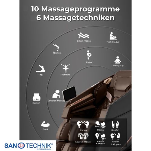 Sanotechnik MEDORA Luxus Massagesessel Schwarz/Braun 75x143x114 cm