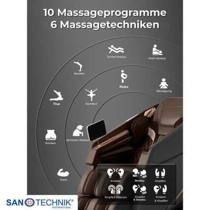 Sanotechnik MEDORA Luxus Massagesessel Schwarz/Braun 75x143x114 cm