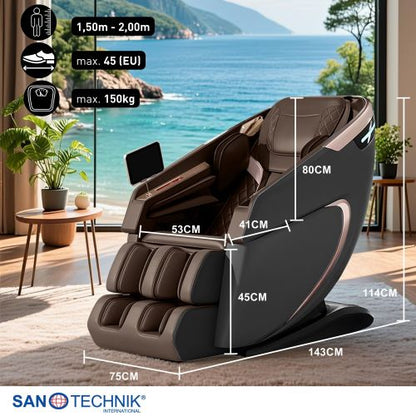 Sanotechnik MEDORA Luxus Massagesessel Schwarz/Braun 75x143x114 cm