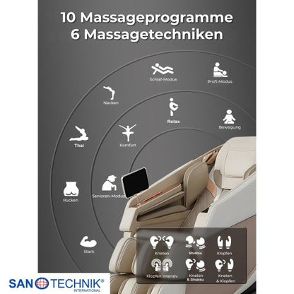 Sanotechnik RESTORA Luxus Massagesessel Beige/Creme 75 x 143 x 114 cm